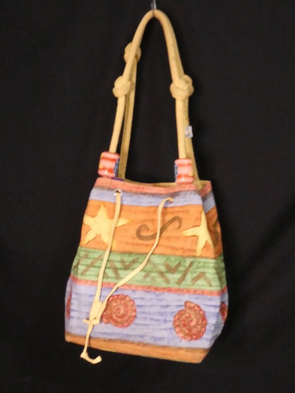 Vintage SUN 'N' SAND Nautical Beach Tote Drawstring Bucket Bag